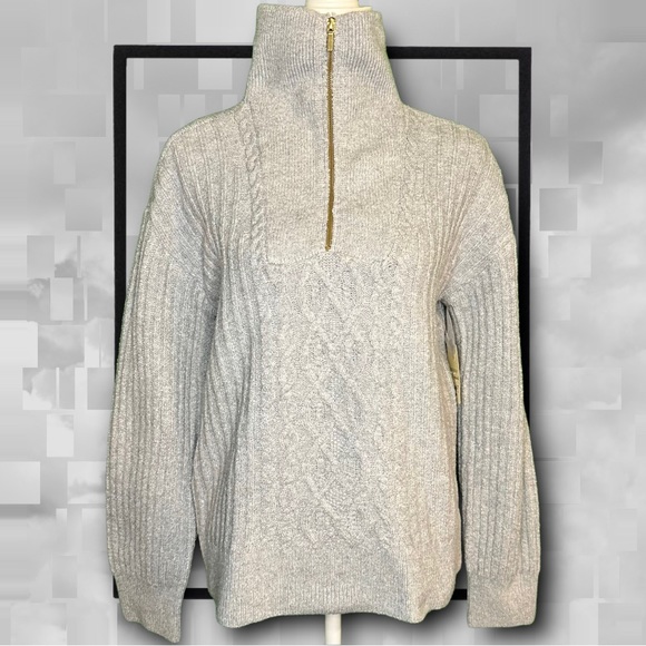 St. John's Bay Sweaters - NWT St. John’s Bay 1/4 Zip Pullover Gray Cable Knit Sweater Size Medium